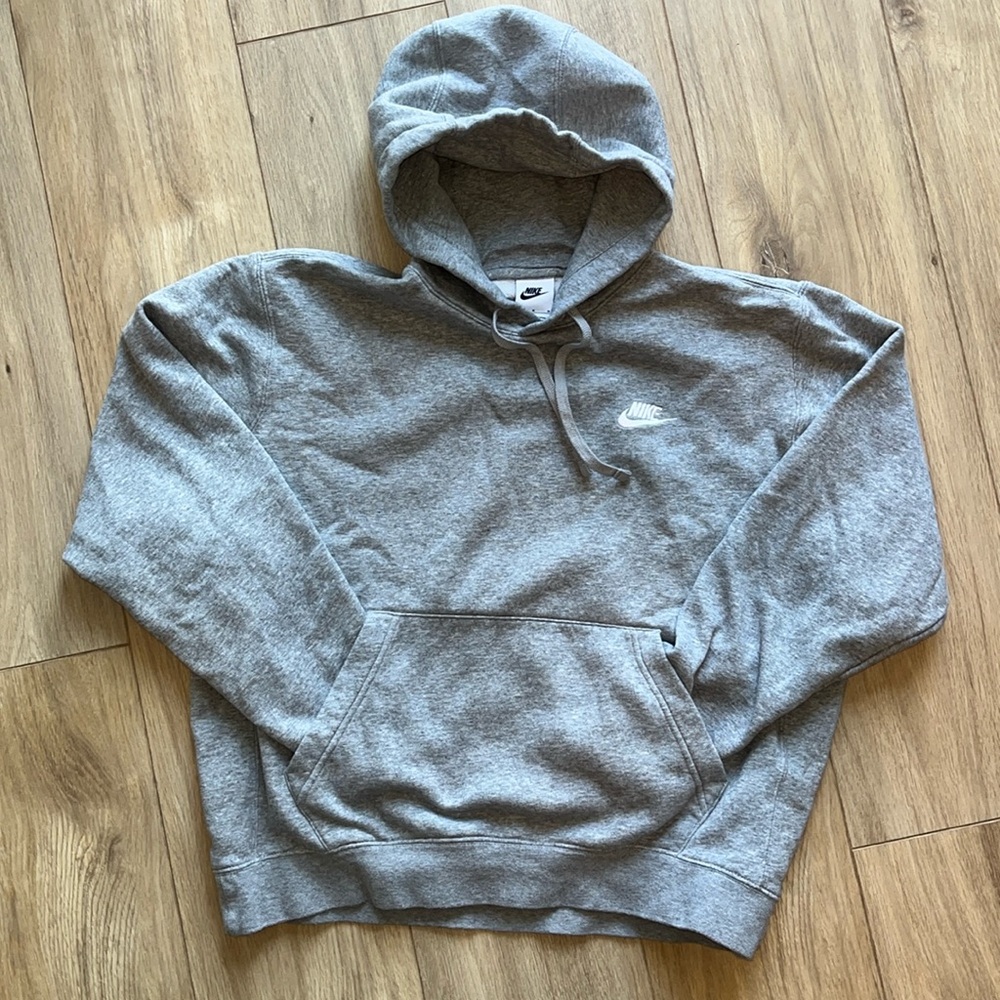 NIKE Grey Long Sleeve Hooded Sweatshirt Classic Vintage Style Drawstring Hoodie